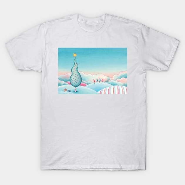 Christmas tree landscape T-Shirt by Nopi Pantelidou